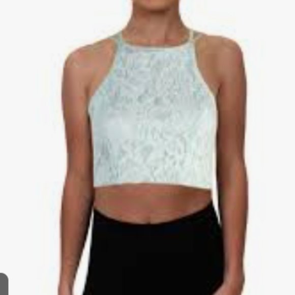 Speechless Women's Juniors Lace Halter Crop Top Green Size 7 - Picture 1 of 8